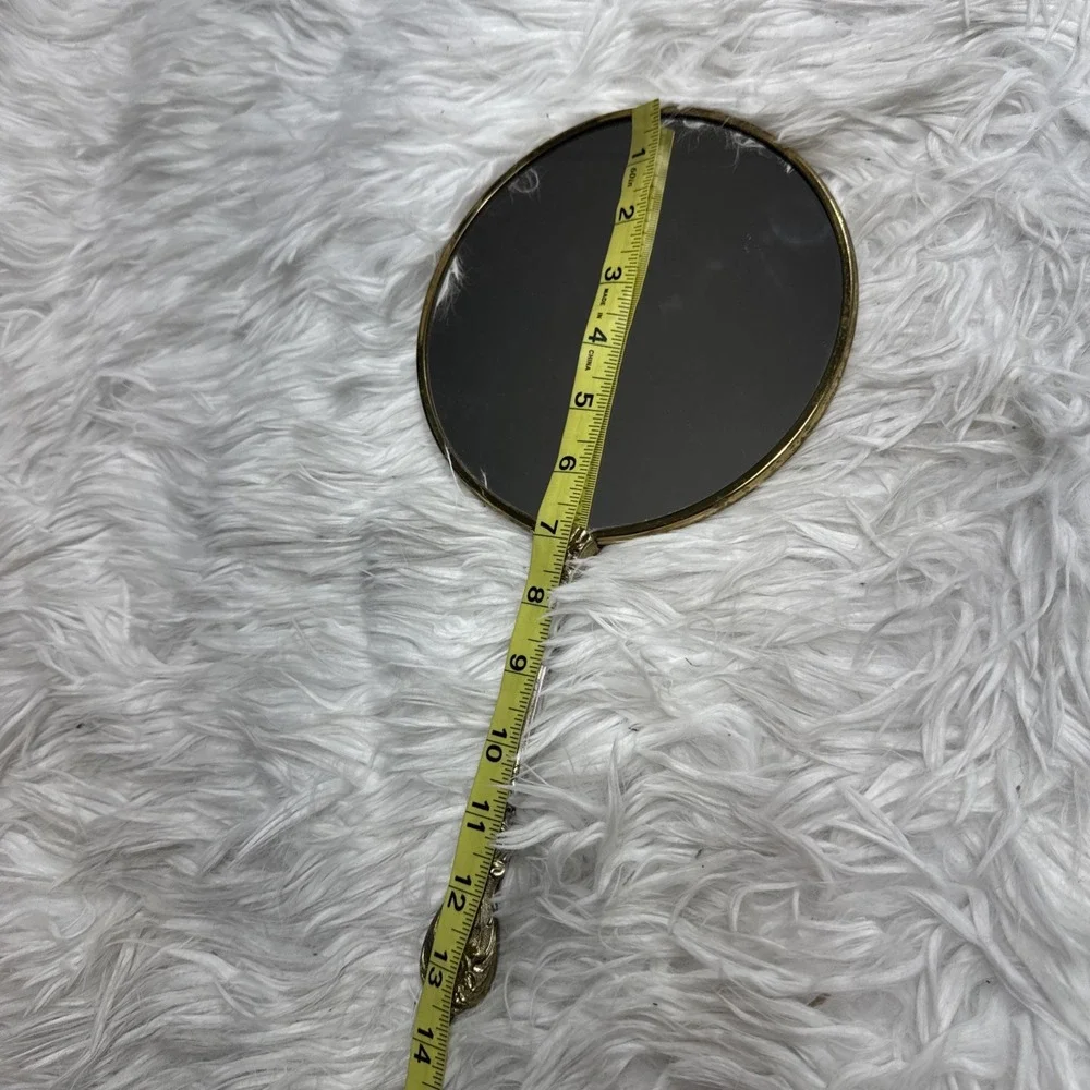 Antique Art Nouveau Handheld Vanity Mirror Floral Brass Motif Design Mid Century